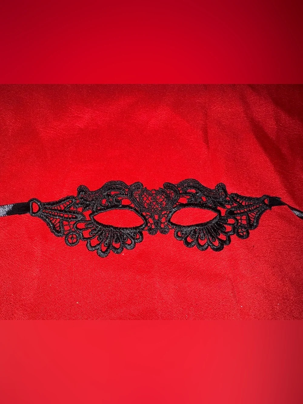 Lace Venetian Eye Mask - Black on Red